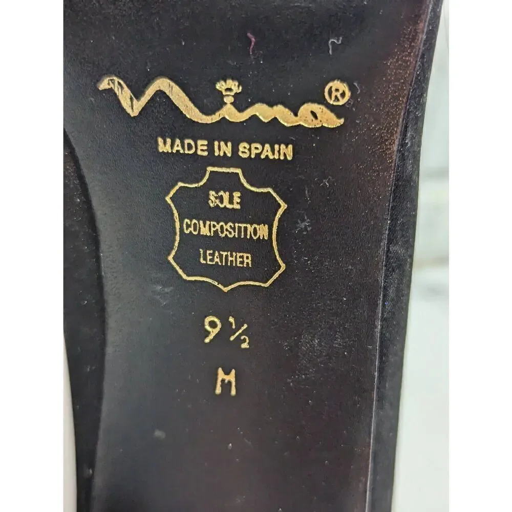 Nina Women's 9.5M Black Luster Satin Velvet Rosie Pump Heels Size 9.5M New In Bo